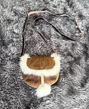 Vintage Genuine Leather Suede Fur Trim Crossbody Bag Purse Made In Mexico Small  picture
