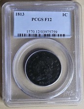 1813 Classic Head Large Cent Penny 1c PCGS Fine 12 F12 Original Rare Copper picture