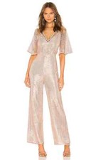 NBD x Naven Camilla Jumpsuit in Peach Blush Sequin Lace V-neck Size XXS picture