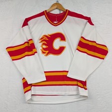VTG Calgary Flames Jersey Men's XL White Red Yellow CCM NHL Hockey Blokecore 80s picture