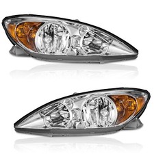 WEELMOTO Headlights Assembly for 2002-2004 Toyota Camry Chrome Pair Headlamps picture