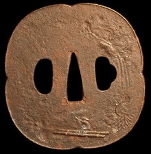Tsuba Japanese antique made of iron Mumei landscape design Edo era picture