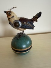 Mullanium Jim & Tori Mullan Steampunk Songbird on Wood Ball Rare Folk Art picture