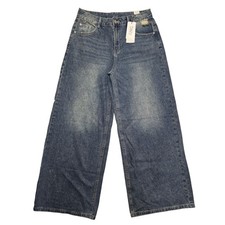 Dazy High Waisted Wide Leg Distressed Denim Jeans Blue Y2K Streetwear Women XL picture