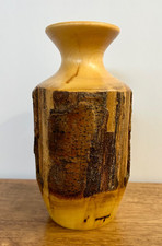 Vintage Folk Rustic Natural Tree Bark Hand-Turned Wood Bud Vase picture