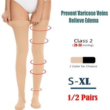 2 Pairs Women Compression Socks Varicose Veins Thigh High Stockings 20-30mmhg picture