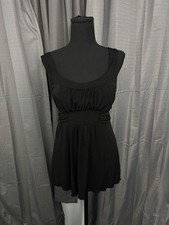 VTG Y2K Speechless Babydoll Top Womens L Black Ruched Tie Back Fairy Grunge picture