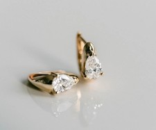 2.00 CT Pear Cut EF VS/SI Lab Grown Diamond Huggies Earrings 14K Yellow Gold picture