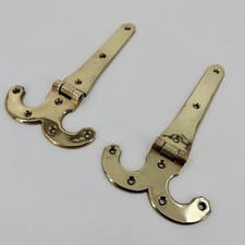 Antique Pair Polish Brass Hinges Ornate Architectural Hardware 11.5 picture