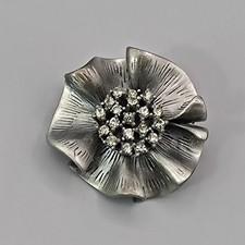 Brooch Pendant Silver Tone Flower Acrylic Rhinestone Statement Convertible picture