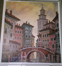 Anatole Krasnyansky Venice Yellow Sunset Signed Seriolithograph 30