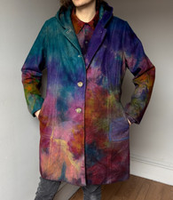 Women’s L-XL Wool Hoodie Dark Rainbow button up jacket Anne Klein tie dye coat picture