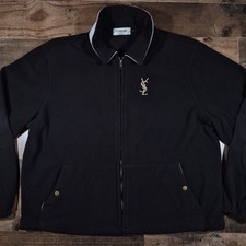 Vintage Yves Saint Laurent Fleece Jacket Men Large Black Logo Y2K YSL READ picture