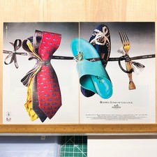 1992 Hermes Silk Ties Women’s Shoes 2 Page Vintage Print Ad Moisson Table Advert picture