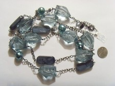 vintage Lia Sophia jewelry 40 inch large necklace faux Sapphire Lucite FC1111 picture