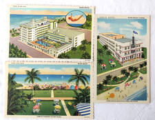 3 VTG 1930-40s MIAMI BEACH Postcards HOTEL Advertising LESLIE TRITON ALBION Mint picture