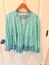 Vineyard Vines Aqua Teal Floral Peplum Blouse Size M Long Sleeve picture
