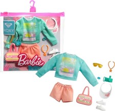 Barbie Roxy-Inspired Fashion Pack:Sweatshirt, Orange Shorts & 7 Beach Theme Acc picture