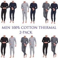 Men Cotton Thermal Winter Underwear Fleece Lined Long John Shirt Pants 2-PACK picture