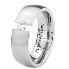 8mm Dome Cubic Zirconia Titanium Tension Setting Mens Ring picture