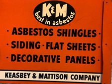 RARE Vintage K & M “Best in Asbestos” double sided porcelain/enamel flange sign picture
