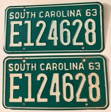 Vintage 1963 South Carolina License Plate Pair E 124628 picture