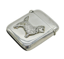Art Deco Sterling Silver Westie Terrier Vesta Case Antique 1922 Birmingham picture