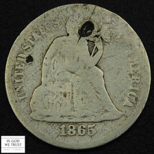 1865 S Seated Liberty Silver Dime 10C - Holed picture