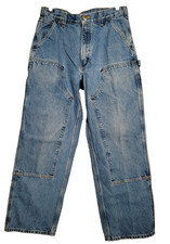 VNTG  Carhartt B73 DST Denim Double Knee Carpenter Jeans Perfectly Worn 34x30 picture