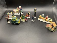 Vintage Lemax Christmas Village Figures Lot Accessories Sled Snowman Car 12pc  picture