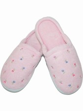 Isotoner Womens Pink Floral Terry Slip On Slippers Soft Terry Small 5/6 picture