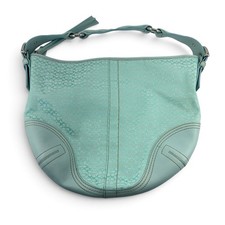 VTG COACH SoHo Signature F02158 Mini C Blue Jacquard & Leather Hobo Shoulder Bag picture