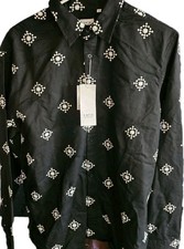 Celio Button Up Shirt Size Large Mens Lyocell/ Cotton Black Long Sleeve Embroid picture
