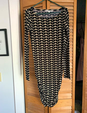 Rachel Roy Black/beige Geometric Ruched Bodycon Scoop Neck Midi Dress S picture