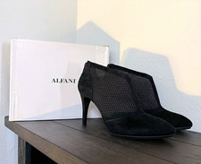 Alfani Zip Stiletto Pumps Pointed Toe Black Leather Suede Silver Mesh Size 9M picture