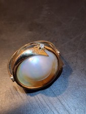 14k Mabe Blister Pearl & Diamond Ring 23mm Dia. 7.6g picture