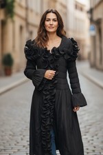 Jenny T Black Bubble Hem Coat with Ruffle Collar Pockets  Black Goth Punk picture