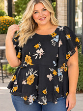NWT City Chic Zinnea Floral Flutter Sleeve Peplum Blouse Top Women's XS 14 picture