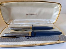 Vintage Sheaffer White Dot Fountain Pen Pencil Set 14K Nib Blue Box Personalize picture