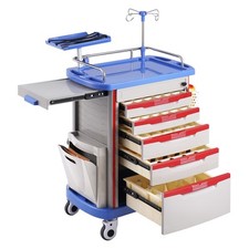5 Tiers Lab Carts Mobile Medical Rolling Cart with 5 Drawers & 2 Trash Cans Blue picture