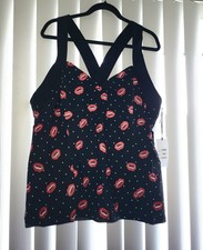 UNIQUE VINTAGE Cami Sweetheart Neck Black Red 