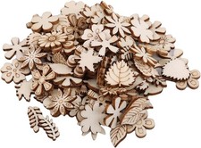 100 Pcs Unfinished Wooden Flower Wood Slice Leaf Pattern Wood Cutouts Pieces ... picture