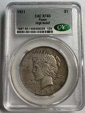 1921 Peace Silver Dollar CACG XF40 Extra Fine High Relief Key Date CAC Coin picture