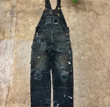 Carhartt Faded Black Thrashed Double Knee Bib Overalls 32x32 picture