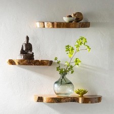 ✅ Live Edge Teak Floating Shelves, Set of 3 ✅ picture