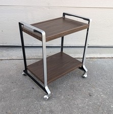 Vintage Mid Century Modern Aluminum Rolling 2-Tier Bar Serving TV Cart T35 picture