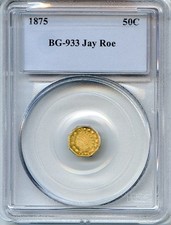 1875 1/2$ Ind Oct California Fractional Gold, PCGS BG-933, X Jay Roe, Cameo PL picture
