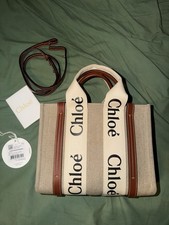Chloé Woody Small Tote Beige/Brown/White Logo Detachable Adjustable Strap Gold picture