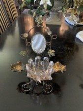 Victorian Whimsey Vanity Accessory, Rainbow Glass Bowl, Mirror & Ormolu Stand picture