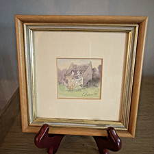 Vintage Leslie Holmes watercolor Farmhouse English countryside 6x6 picture